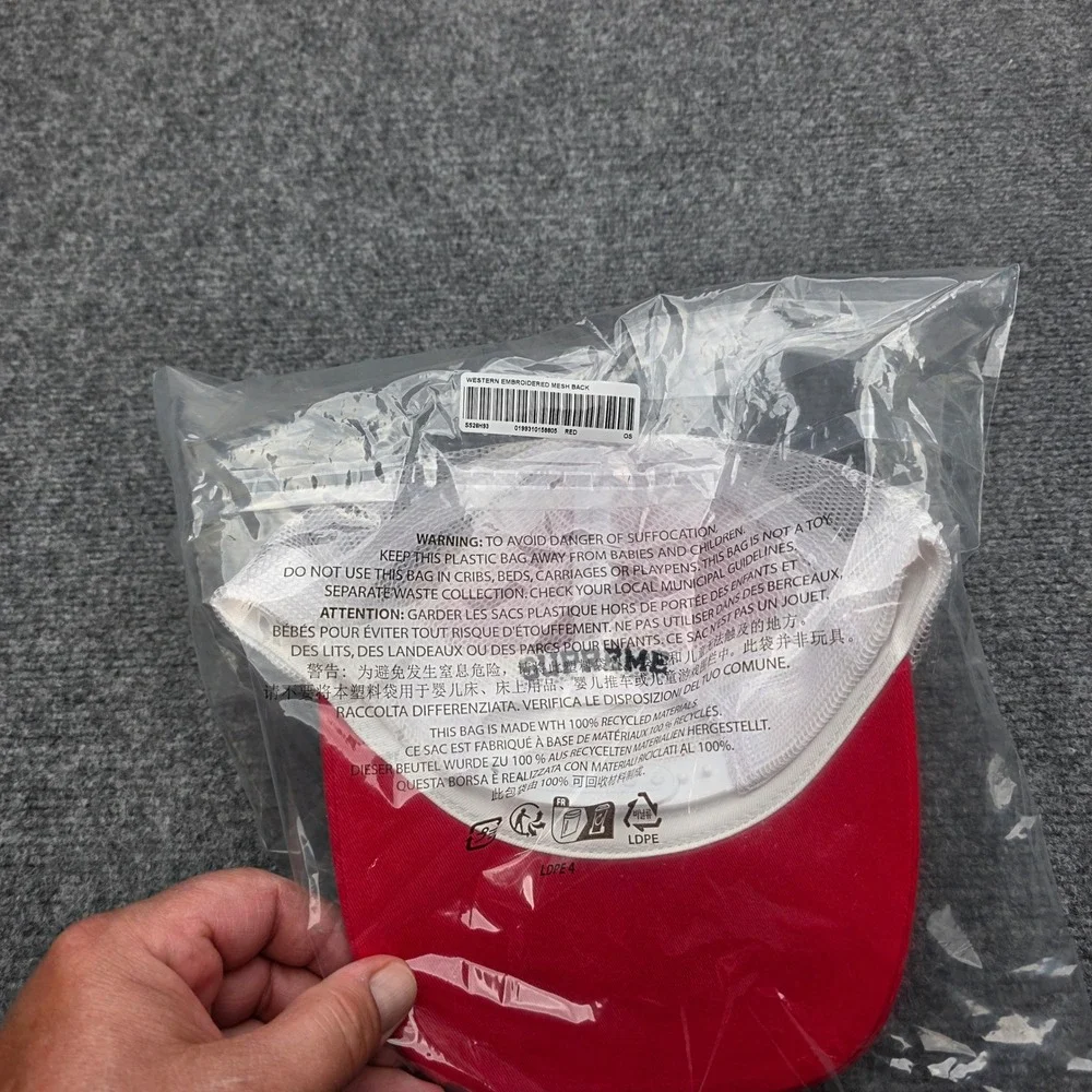 SUPREME Western Embroidered Mesh Back Trucker Hat Red SS26 New In Bag In Hand